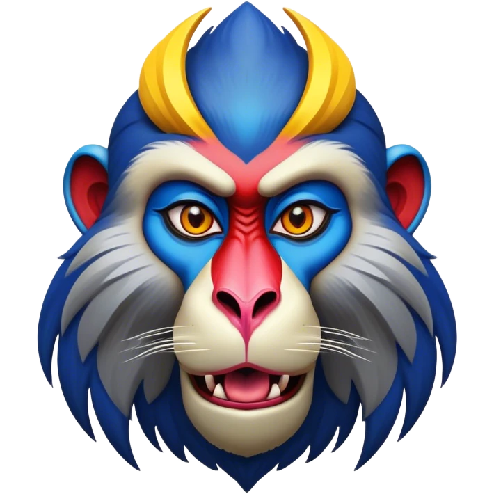 Cinematic Noble Mandrill Portrait Emoji, Poised and regal, with a striking, powerful build and a vivid, multicolored face accented by bold blue, red, and yellow hues, deep-set soulful eyes, Simplified yet sharp and sophisticated features, highly detailed, glowing with a vibrant, dignified glow, high shine, intelligent and commanding, stylized with an air of exotic majesty, focused and attentive, soft glowing outline, capturing the essence of a watchful and confident primate, so majestic it feels as though it could step out of the screen with effortless authority! emoji