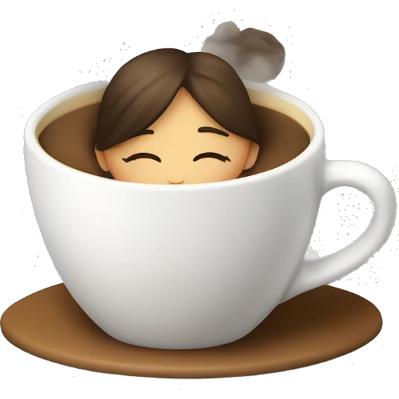 a girl is sleeping in a cup of coffe emoji