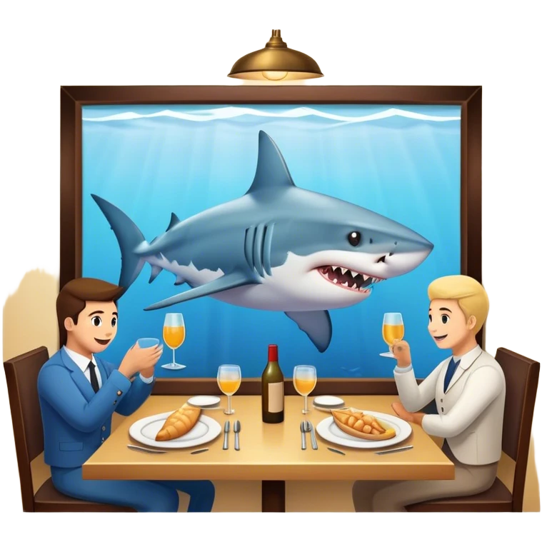 Shark eating at a restaurant, with humans emoji