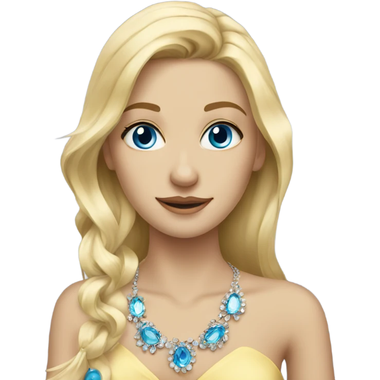 blonde girl with jewelry indoors with blue eyes emoji