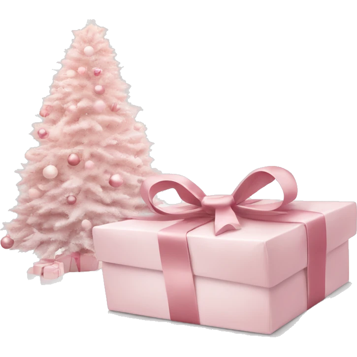 Light pink Christmas gifts under a white Christmas tree  emoji