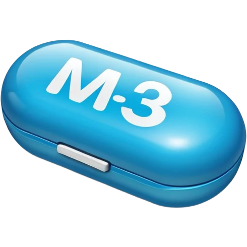 Round Blue pill with “m30” written on it emoji