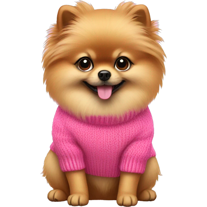 A Pomeranian  with a pink sweater  emoji