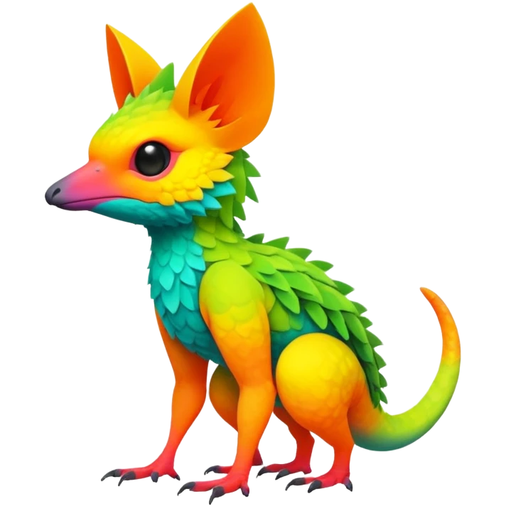 Tropical lush warm-colored neon-colored Fakémon-Trico-creature (full body) emoji