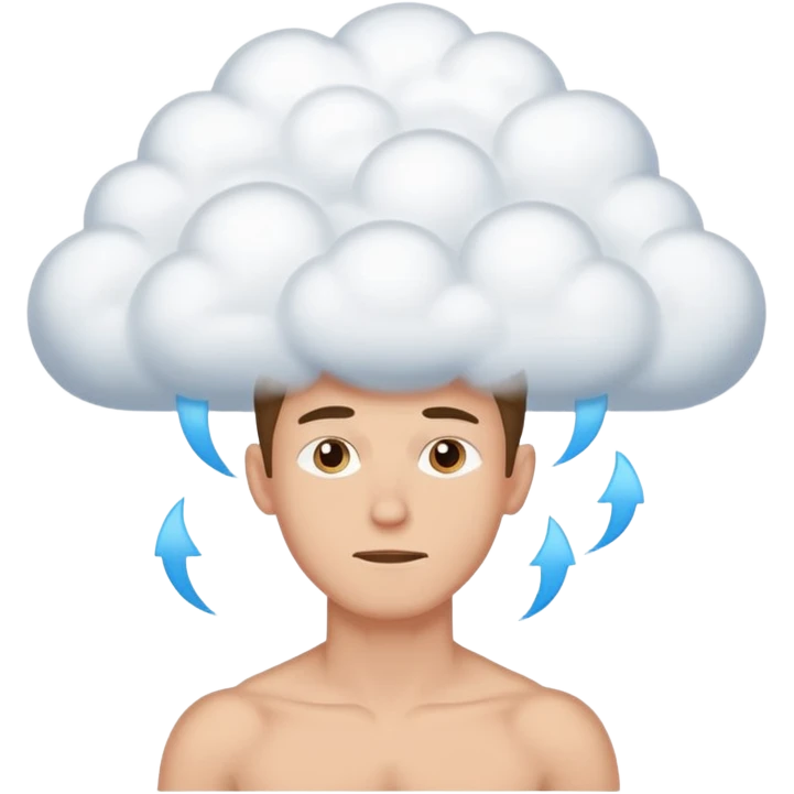 The skinny guy imagines himself getting stronger inside the cloud above his brain. emoji