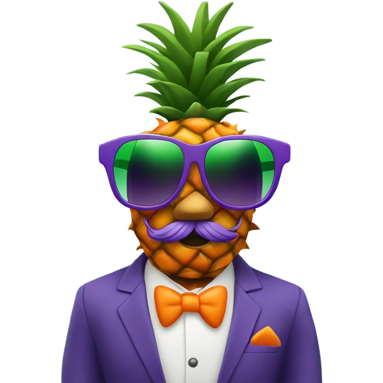 Purple pineapple wearing orange sunglasses in a green  tuxedo ￼ emoji
