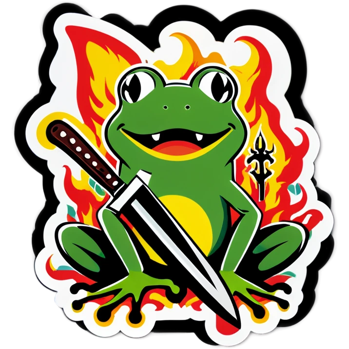 Frog with a knife and it’s on fire and it looks creepy emoji