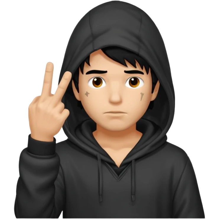 Moreno greñudo con capucha cuba la cara para el dedo del medio hombre pelo negro emoji