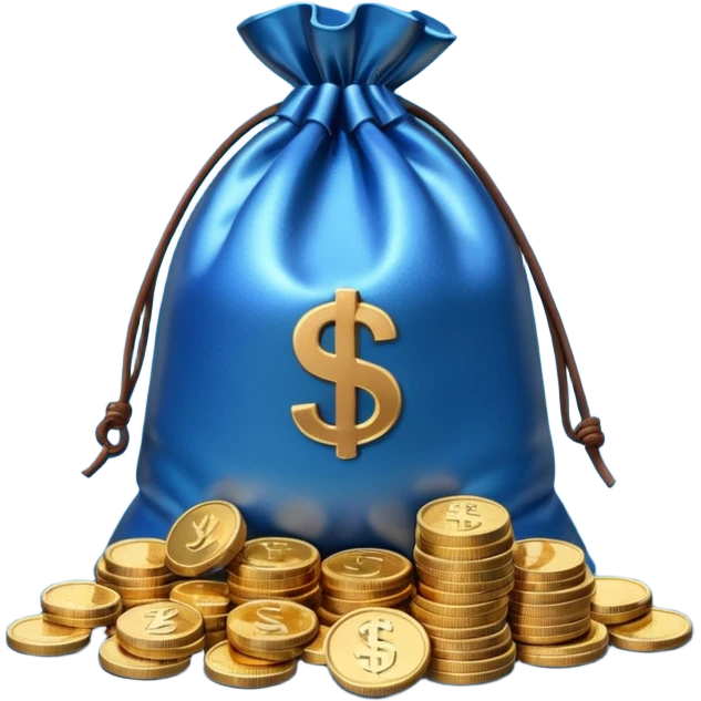 money bag on top of blue coins stack emoji