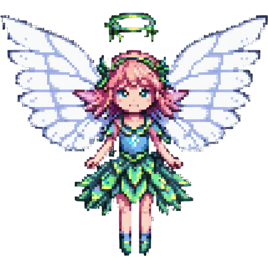 pixel art fairy with wings, flying, cute and magical emoji