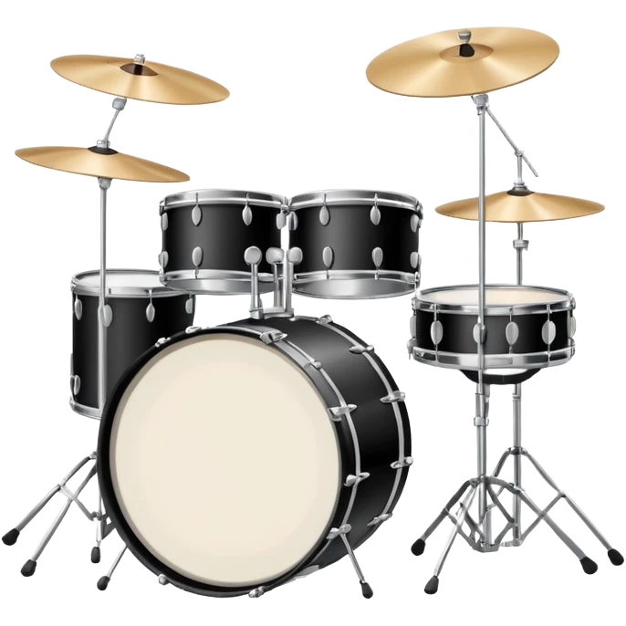 Minimalistic flat vector icon, iOS style, thin black contour on white background. Drum set with two drumsticks above. Clean, no text, no shadows emoji