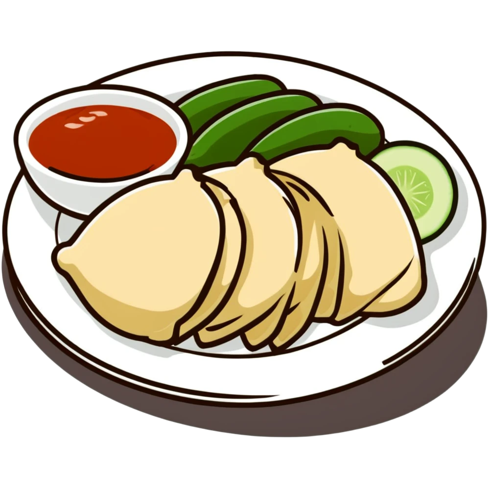 Singapore Hainanese chicken rice with cucumber and chili sauce emoji