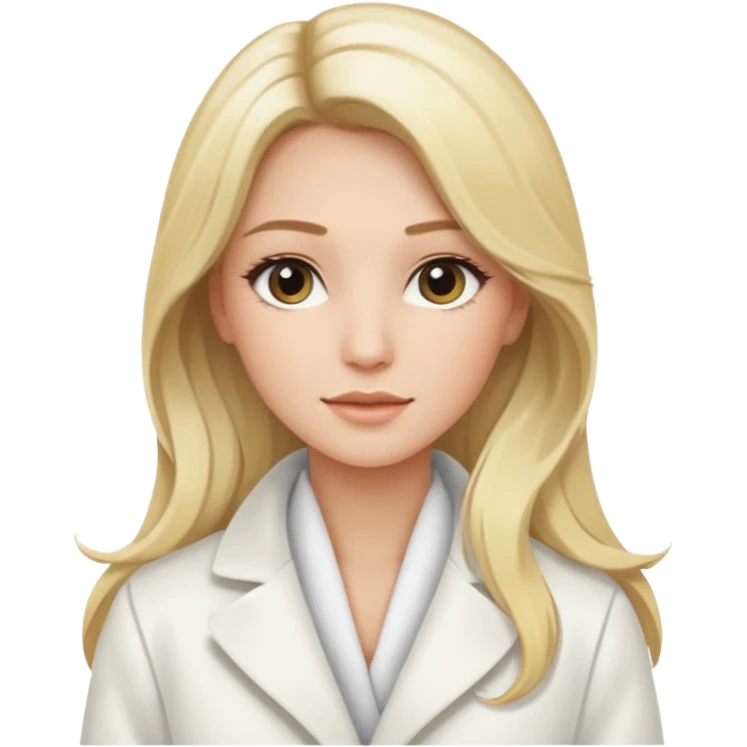 Cosmiatra en spa rubia con balayage cabello hasta la largo otro tino de rubia emoji