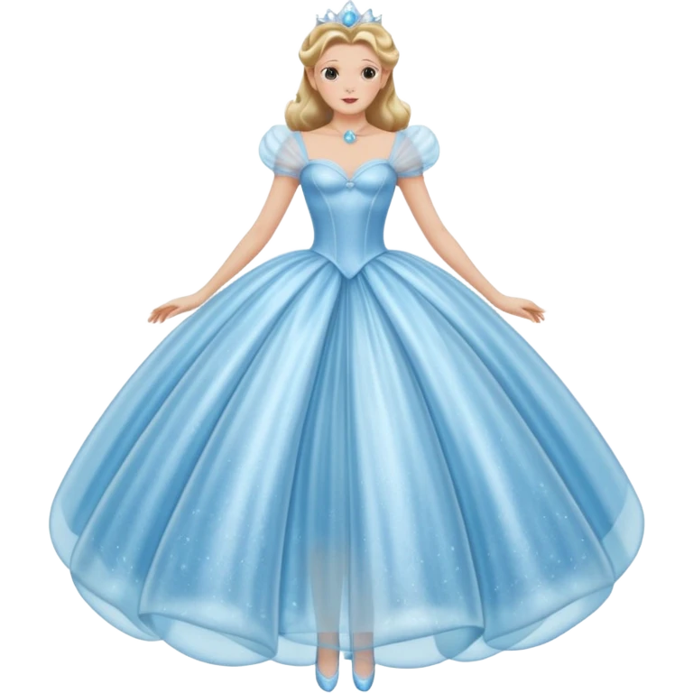 The bubble dress is typically a voluminous ball gown, designed to make Glinda look like she’s literally floating in a bubble. It features:  Pale blue or shimmering white-blue hues (in Ariana Grande’s movie version, it’s a soft, cotton-candy blue). emoji