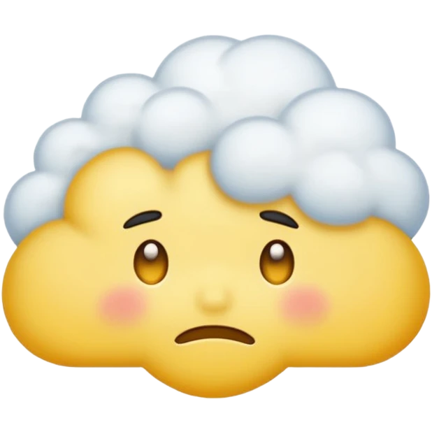 classic yellow emoji of a cloud with side-swept emo bangs and a sad face emoji