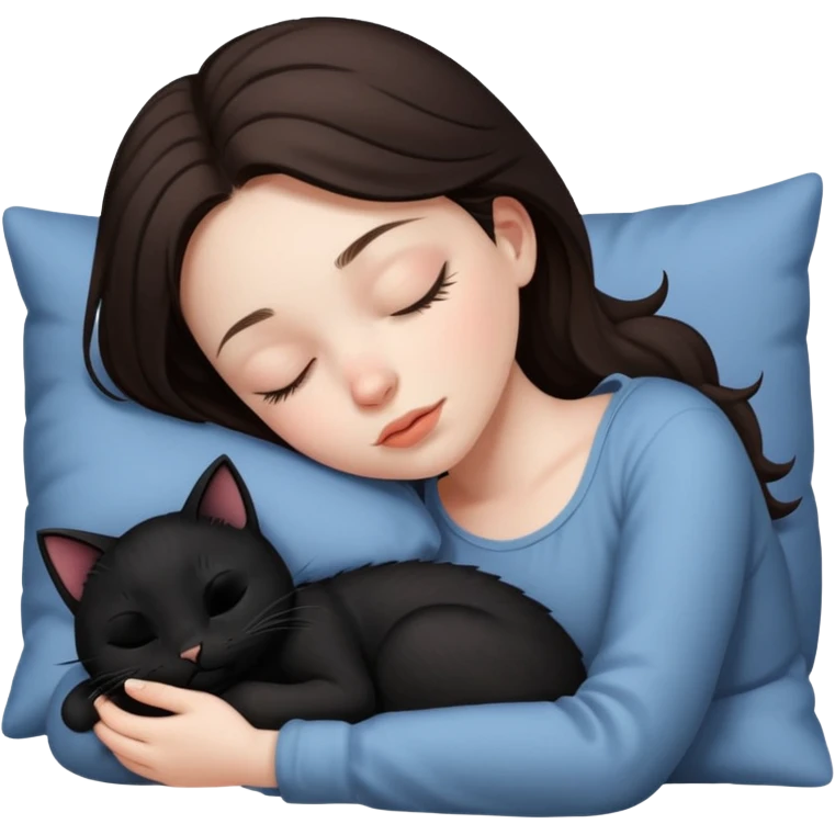 brunette Sleeping beauty girl with black kitty emoji