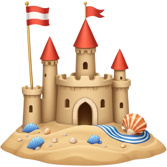 Decorated sand castle – seashells and a tiny flag on top emoji