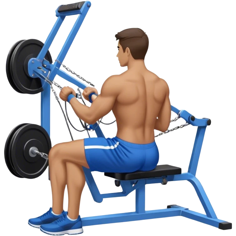 back view of man with blue shorts using seated cable-rows machine emoji