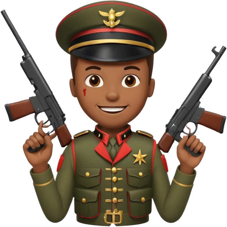 african american grinning toy soldier bloody vest with 2 guns emoji
