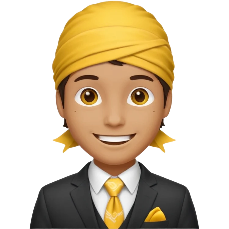 Character wearing yellow bandana and a suit emoji