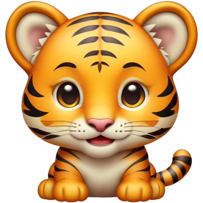 Cinematic Cute Tiger Cub Portrait Emoji, Head tilted playfully and inquisitively, with an adorably compact form accented by subtle stripes and round, sparkling eyes full of wonder, Simplified yet irresistibly adorable features, highly detailed, glowing with a warm, inviting wild glow, high shine, affectionate and lively, stylized with a touch of whimsical feline cuteness, soft glowing outline, capturing the essence of a mischievous yet loving tiger cub that seems as if it could leap out of the screen into your arms! emoji