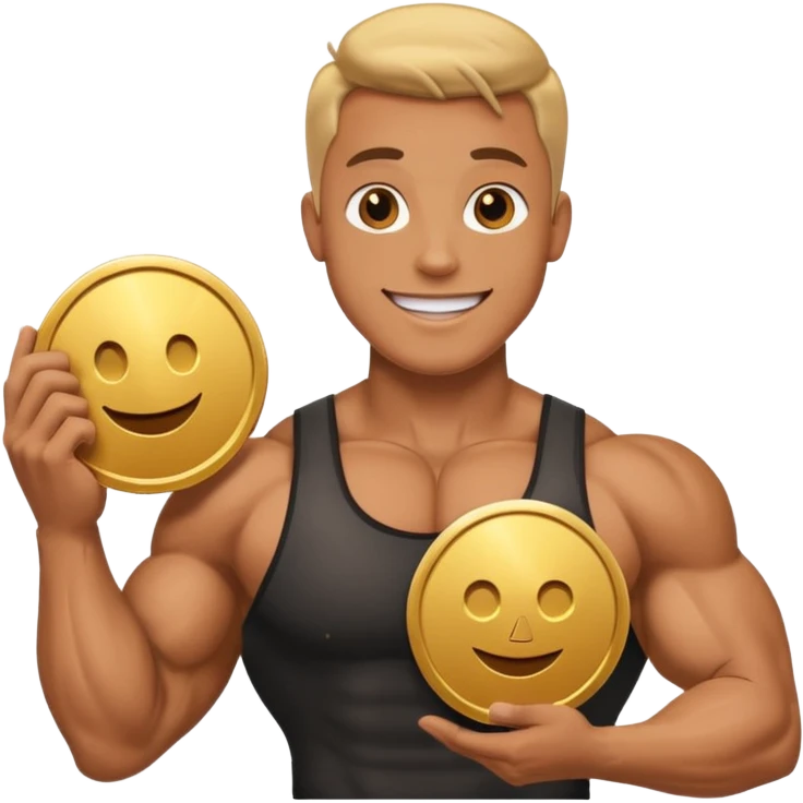 a happy bodybuilder holding youtube golden play button emoji