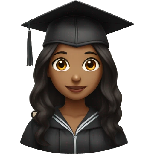 brown girl straight black hair, with amber eyes and long dark hair with light brown skin holding books adn wearing a graduation cap emoji