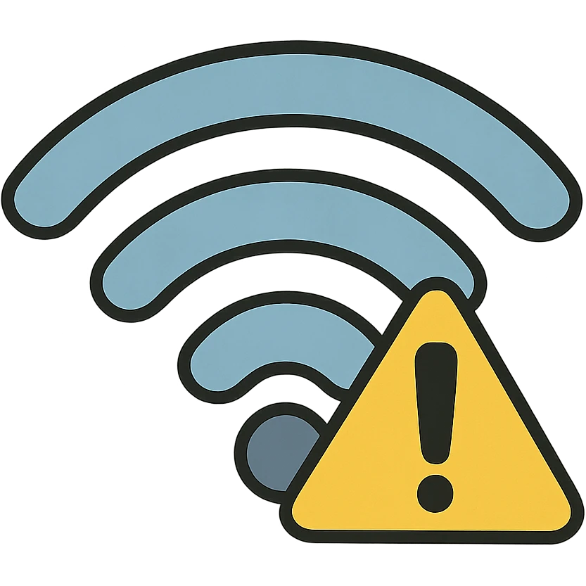 flat toon style wifi symbol with a warning sign, bold colors emoji
