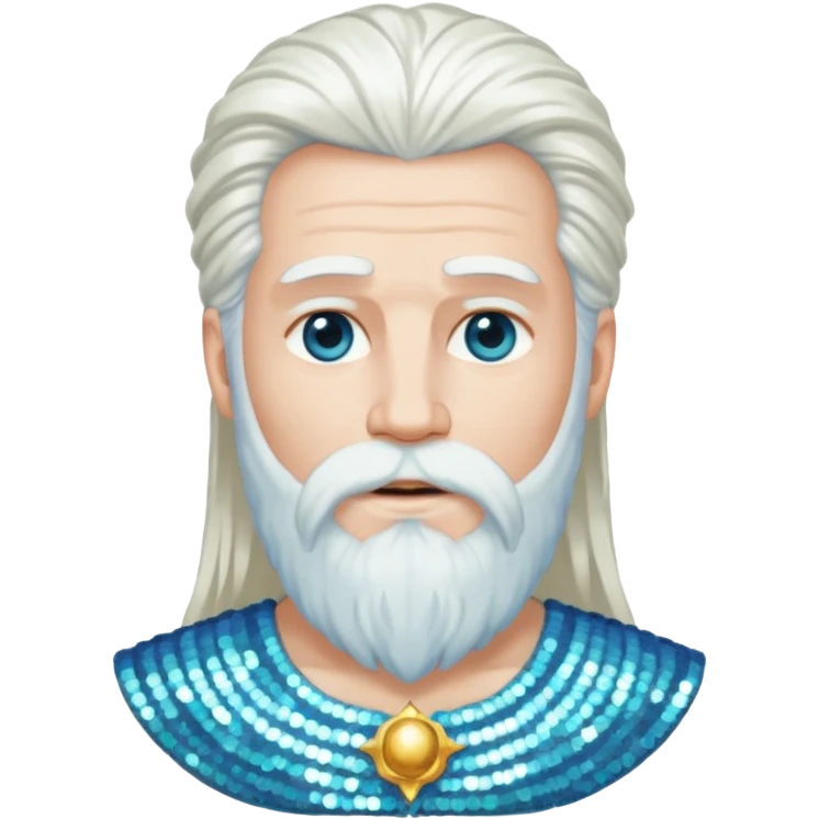 Uranus, God of Sky from Gods and Goddesses with long white hair and beard, white sequin outfit emoji