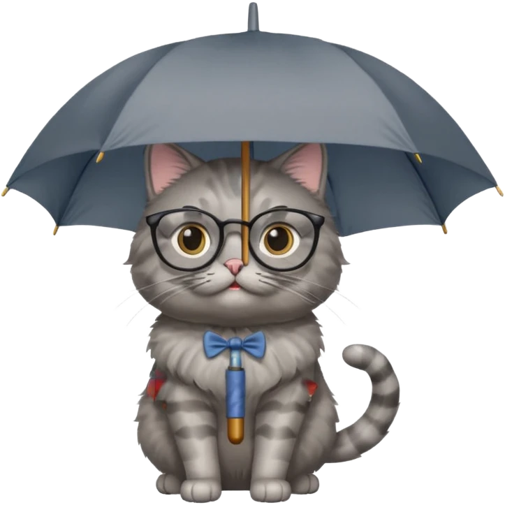 gray cat with umbrella and glasses emoji