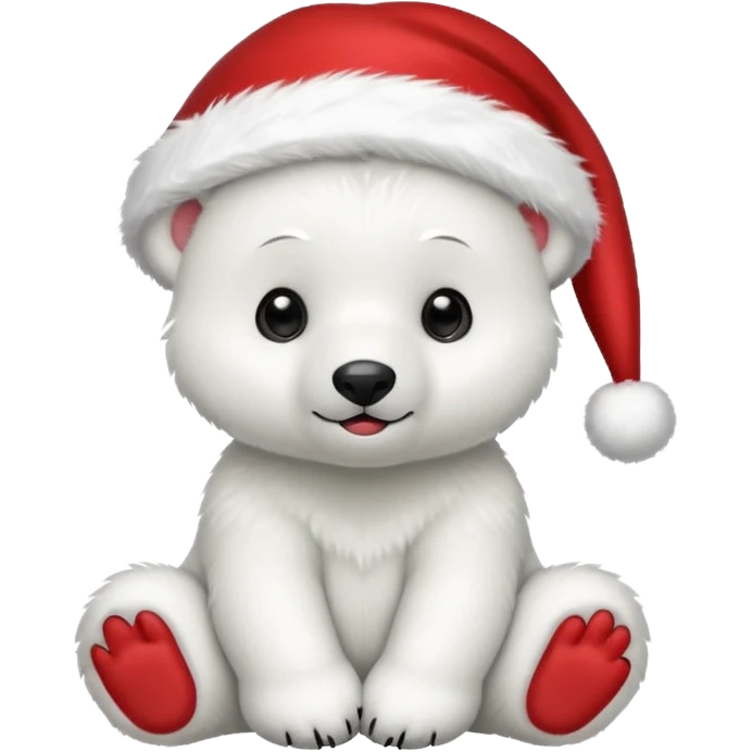 baby polar bear wearing red hat of santa claus emoji