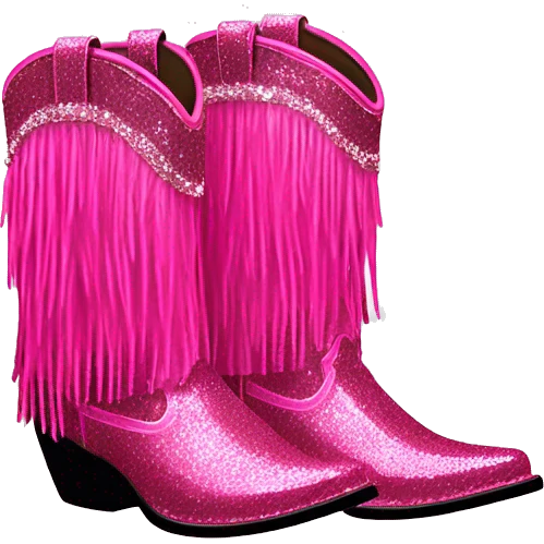 Realistic hot pink fashion cowgirl boots with sparly shiny glitter fringe on them. emoji