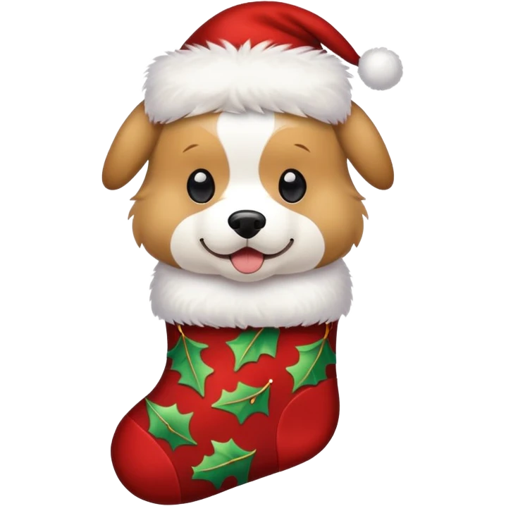 A dog inside a Christmas sock emoji