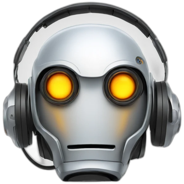 un robot avec les yeux en feu avec un casque audio emoji
