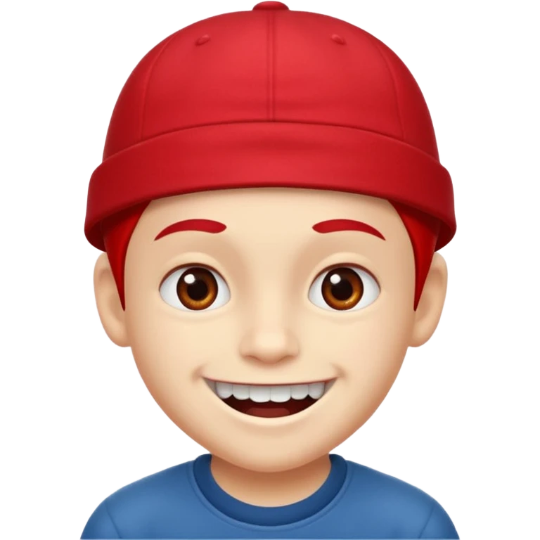 schoolboy with big front teeth, a red cap, and a mischievous smile emoji