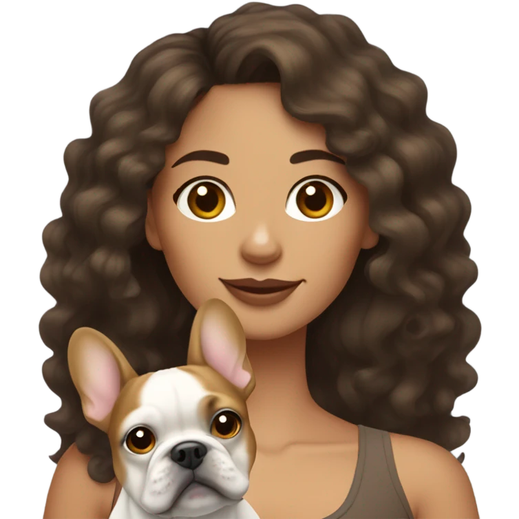 Curly brunette mixed lady with tan french bulldog emoji