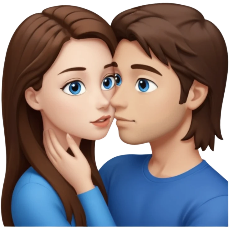 Girl with blue eyes and brown hair kissing guy with short brown hair and eyes  emoji