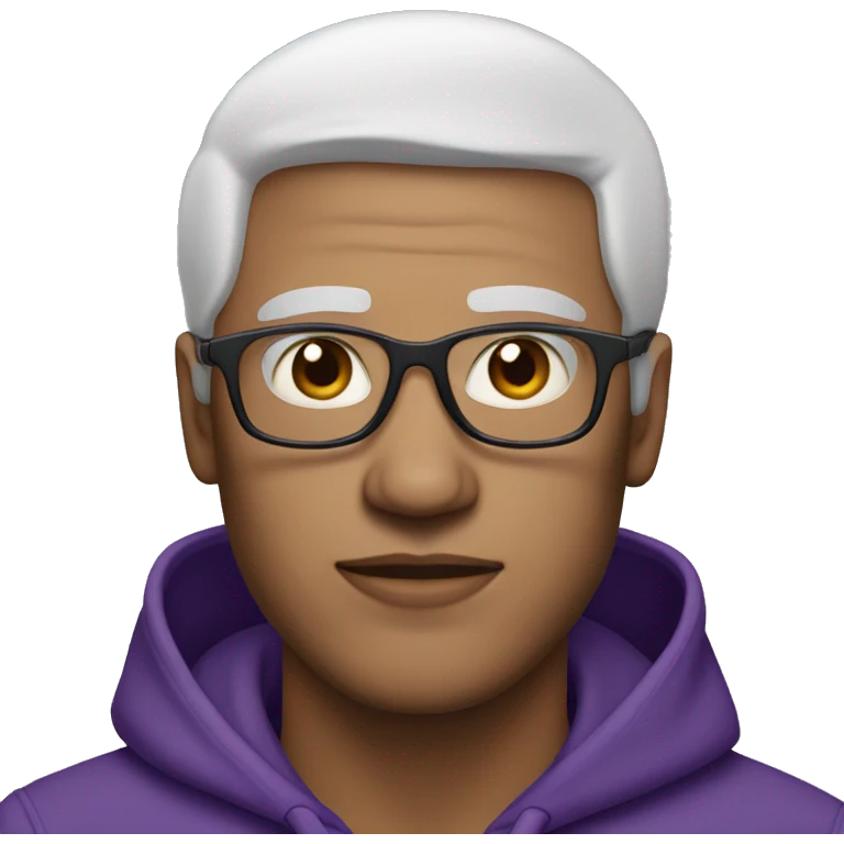 Man with glasses in purple hoodie white skin emoji