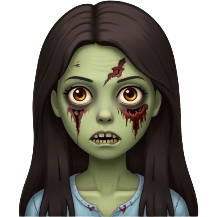 Faça uma garota com um cabelo castanho longos, muito, muito escuro, quase preto, Faça ela zumbi emoji