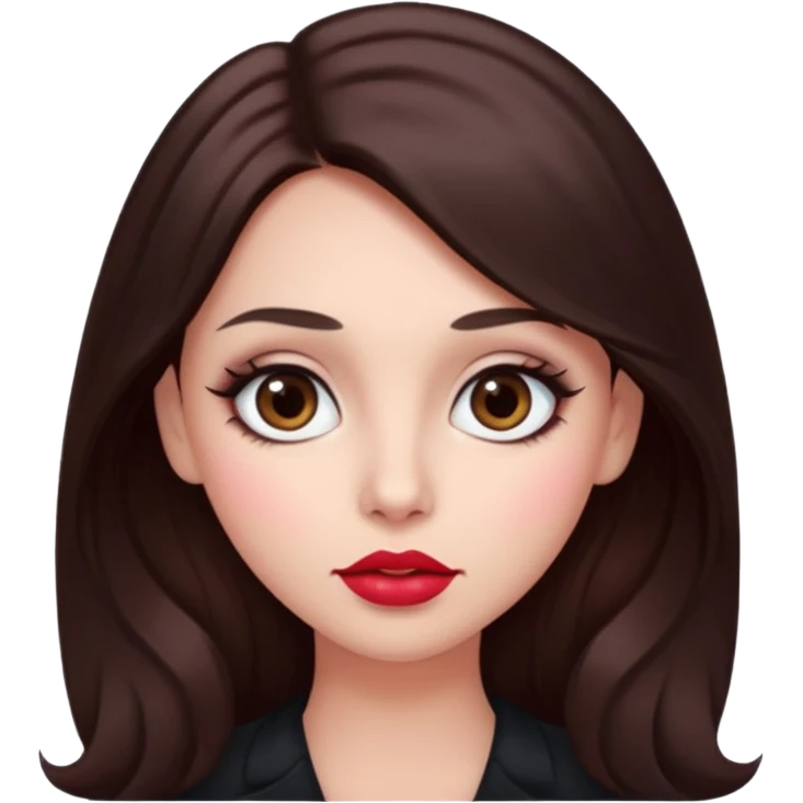 An featuring a woman with dark brown long hair, brown big eyes, light pinkish skin, red cheeks,  emoji