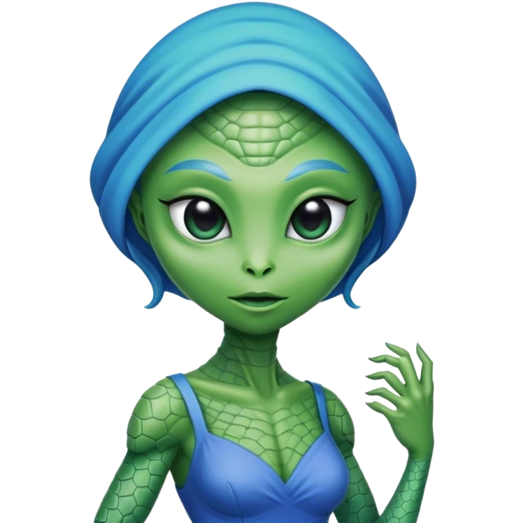 green alien reptilian woman in blue dress emoji