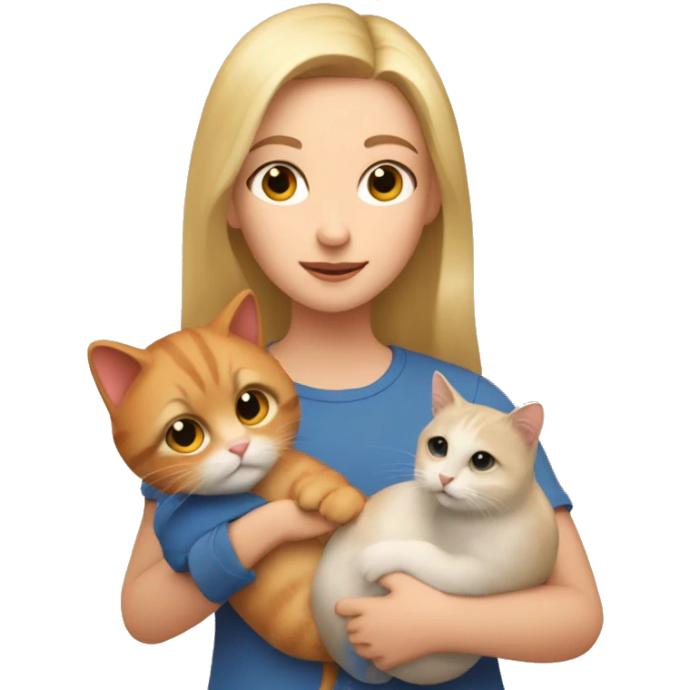 blonde girl holds hamster and red cat in her arms emoji