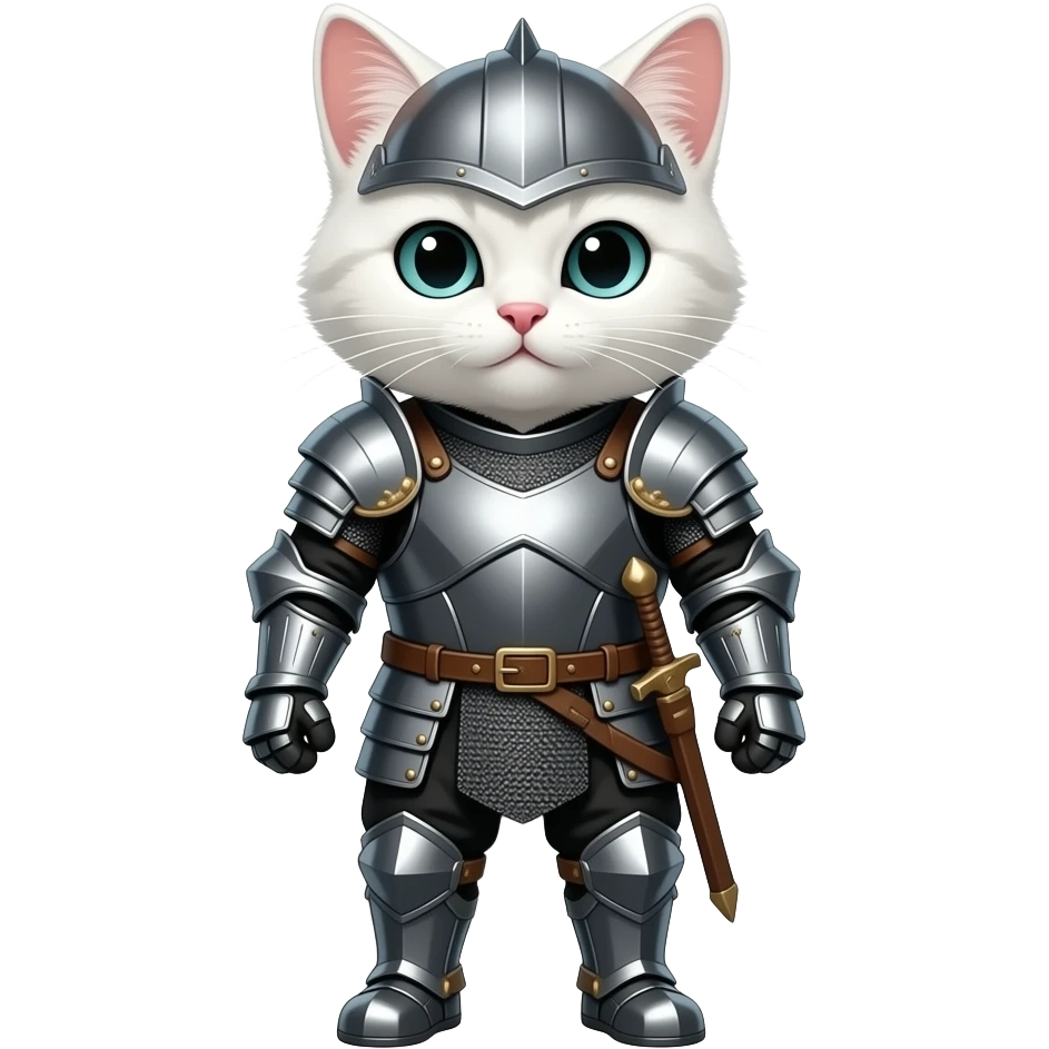 A white kitty with armor emoji