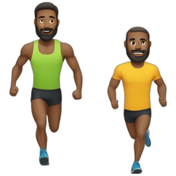 talk between two runners one tall skin with beard one tall and strong emoji
