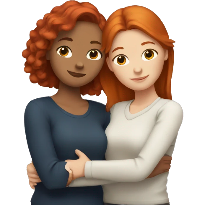 2 white female best friends hugging one with red hair and the other with brown hair  emoji