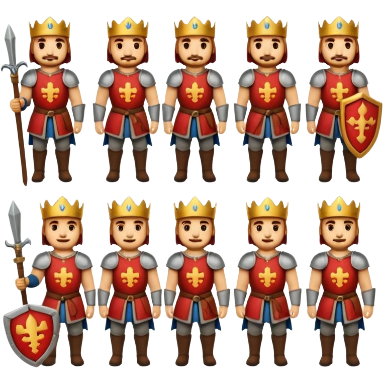 Hazme un conjunto de emojis de un caballero medieval con actitud muy masculina en diversos estados de animos emoji