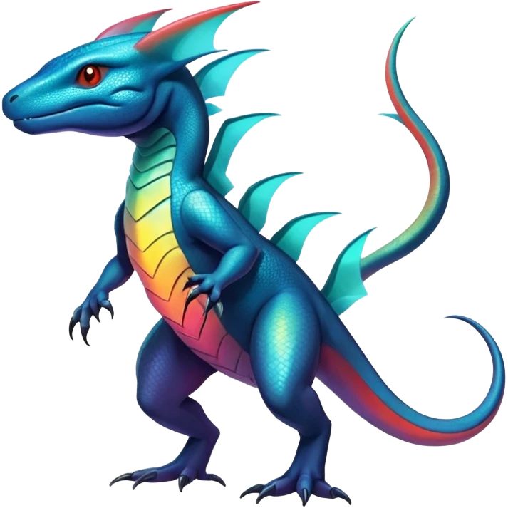 Colorful Iridescent Exotic Salandit-Aurorus-Salamence-Fakémon-hybrid-creature (full body)  emoji