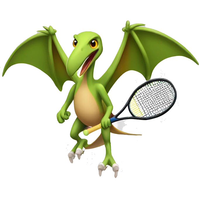 pterodactyl playing tennis, emphasize the wings emoji
