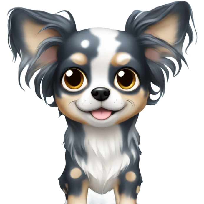 Blue black merle chihuahua long hair with spotted face emoji
