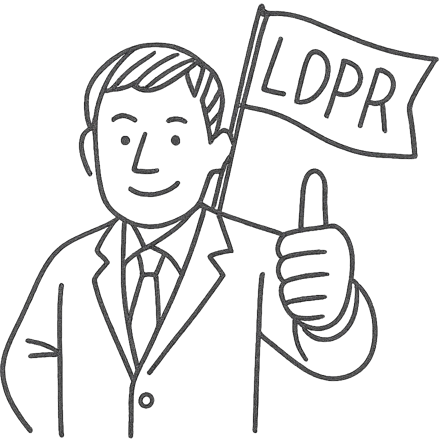 A man giving a thumbs up, in a suit, blue flag with yellow LDPR lettering on the back emoji